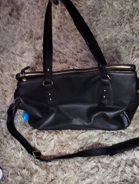 Classic Black Women's Shoulder Bag with Gold Accents